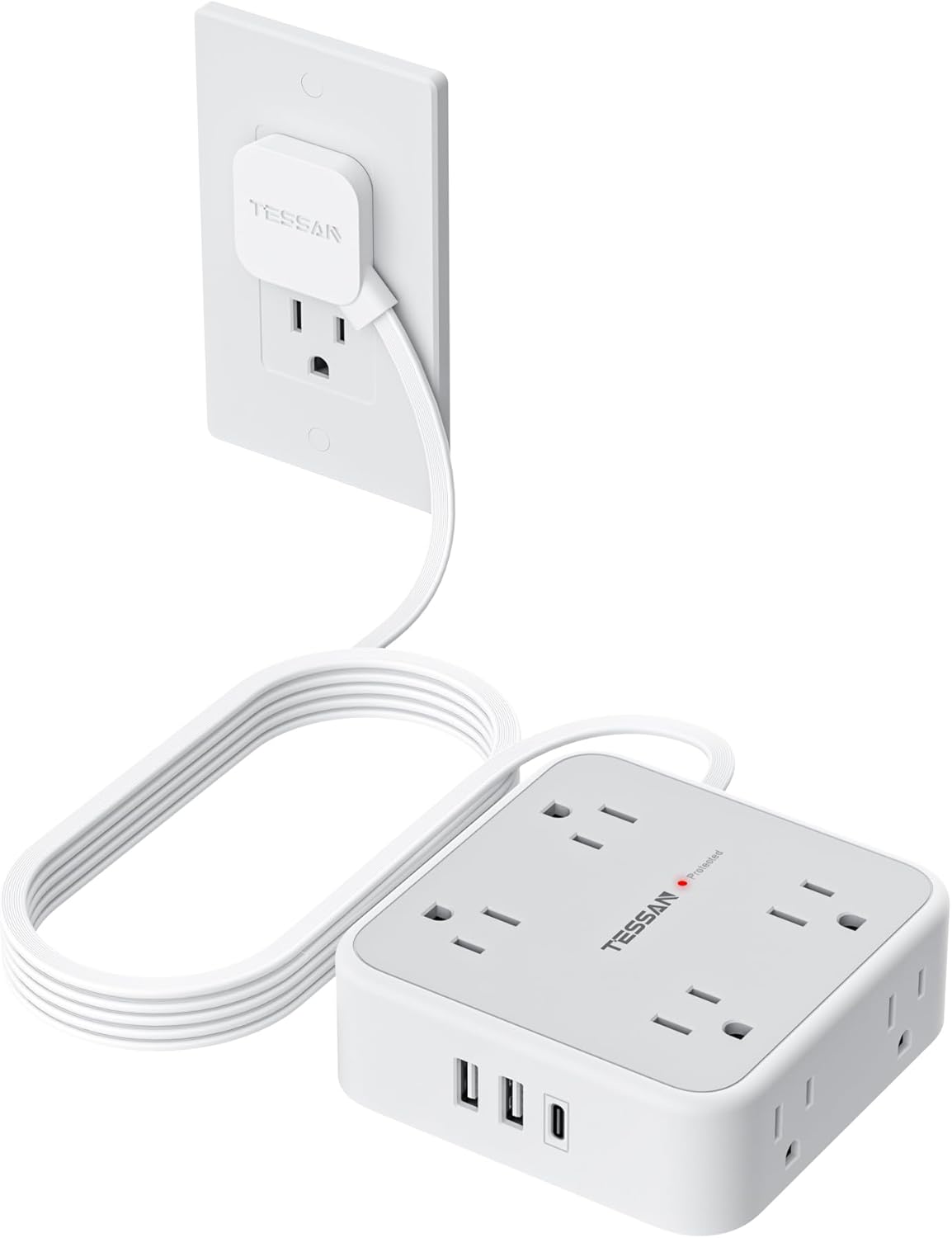 TESSAN Surge Protector Power Strip with 900J Surge Protection, 5 Ft, Grey
