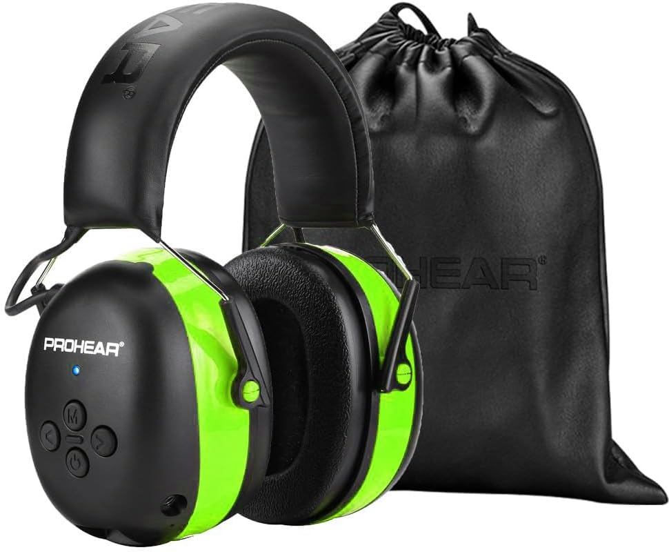 PROHEAR 037 Bluetooth 6.0 Hearing Protection Headphones with Rechargeable 1500mAh Battery, 30dB SNR Safety Noise Reduction Ear Muffs 120H Playtime for Mowing, Workshops, Snowblowing - Black