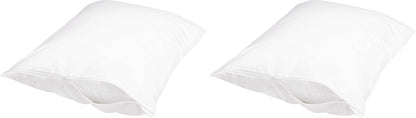Amazon Basics Standard Breathable 100% Cotton Hypoallergenic Pillow Protector with Zipper, Machine Washable, White, 27 x 21 Inches, Pillows Not Included