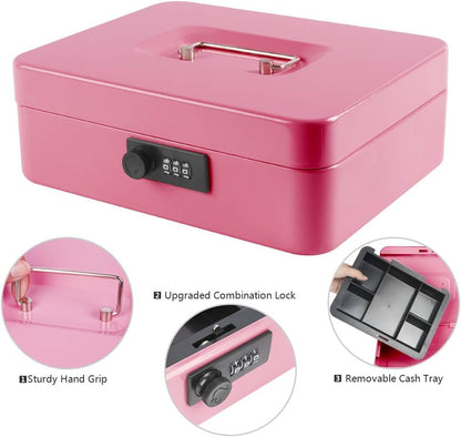 KYODOLED Small Cash Box with Combination Lock & Removable Money Tray, Black
