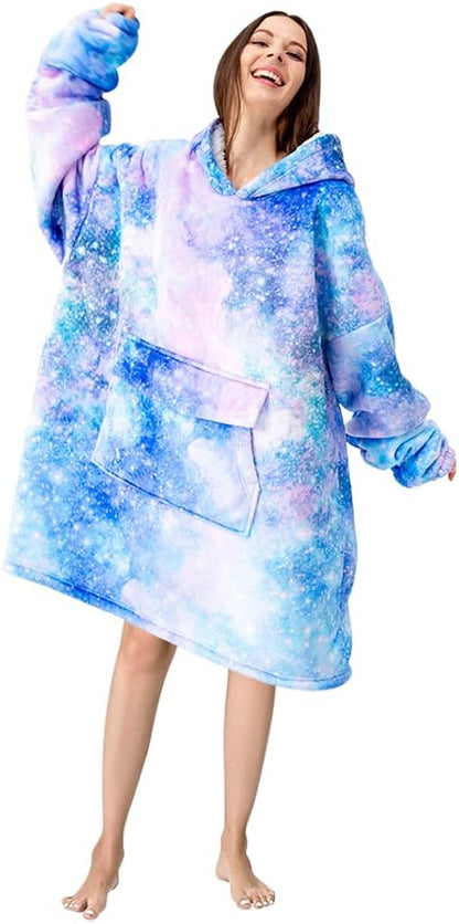 Mewkou Wearable Blanket Hoodie for Adult,Oversized Sherpa Fleece Blanket Hoodie for Women Men,Grey