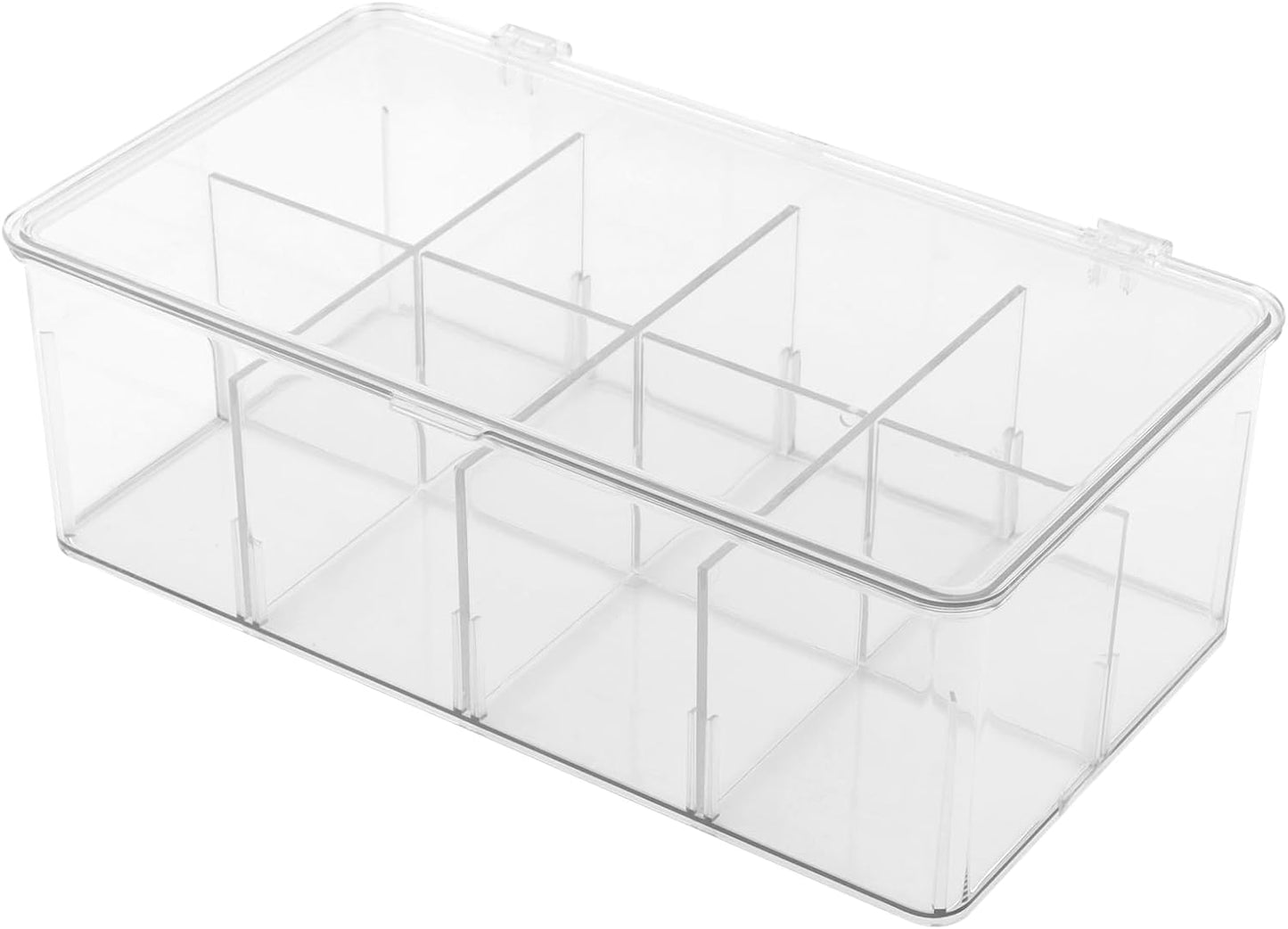 Clear Tea Bag Organizer with Lid, Stackable Storage Bin with Dividers