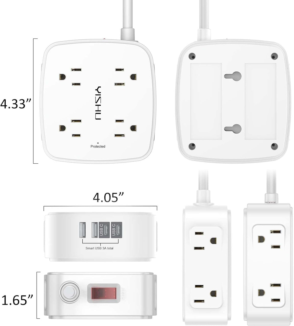 YISHU 6Ft Surge Protector Power Strip with 8 Widely Outlets & 4 USB Ports