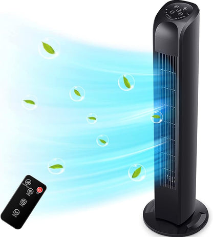 Uthfy Oscillating Tower Fan for Bedroom, Portable Standing Fan with Remote, 3 Modes 3 Speeds, 7.5H Timer, 120° Quiet Cooling for Living room, Office, Black