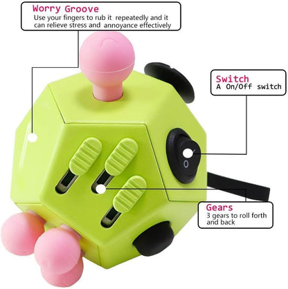 12 Sided Finger Cube Toys, Fidget Toys Relief Stress, Autism and Anxiety Depression for Kids Adults (Blue, Normal)