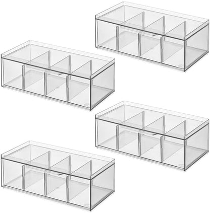 iDesign XL Tea Bag Organizer, Clear, 4-Section | For Counter, Storage Drawer for Cabinet