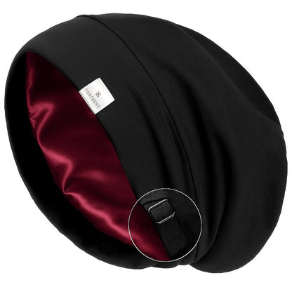 YANIBEST Hair Cover Bonnet Satin Sleep Cap - Adjustable Stay on Silk Lined Slouchy Beanie for Night Sleeping Surgical Hats Pure Black