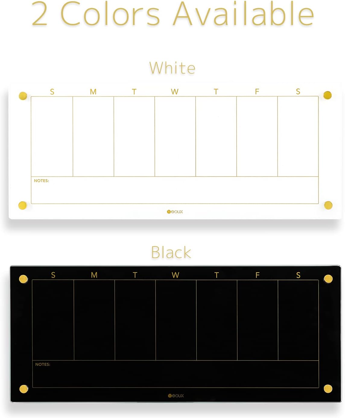 Yeoux Black Glass Golden Weekly & Menu Dry Erase Calendar Board 15“x11