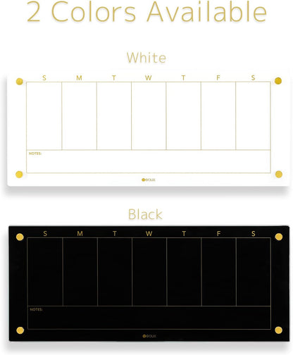 Yeoux Black Glass Golden Weekly & Menu Dry Erase Calendar Board 15“x11