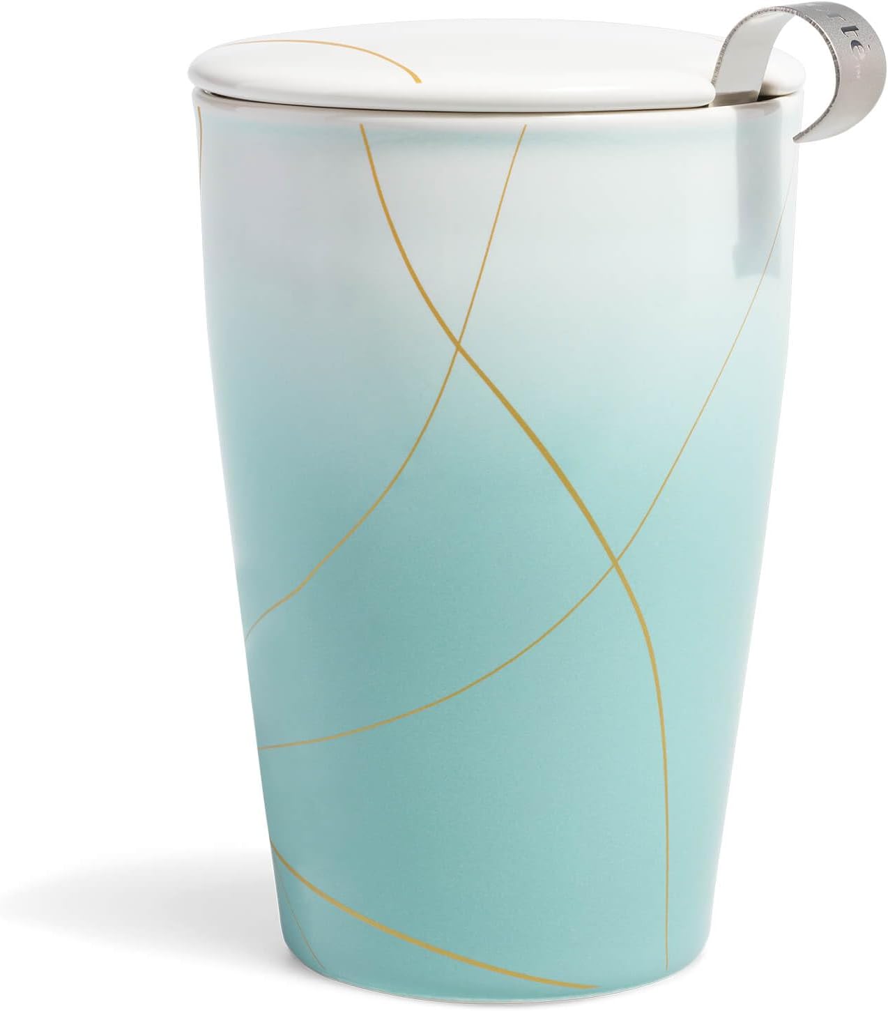 Tea Forte Double-Walled Ceramic Kati Cup, Removable Stainless Steel Infuser Basket and Lid, Steeps 12 oz Loose Leaf Tea, Dishwasher & Microwave Safe, Cherry Blossom