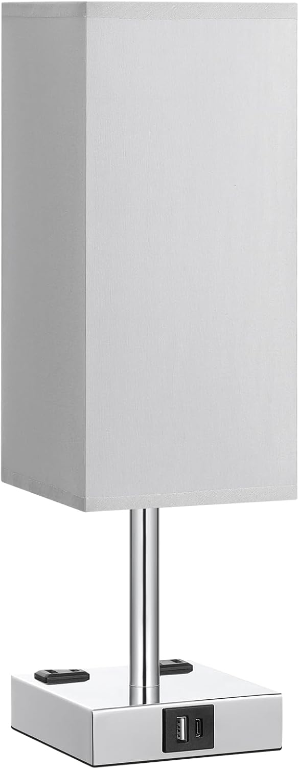 【Upgraded】Bedside Table Lamp Touch Control, with USB C+A Charging Ports & Dual AC Outlets, 3-Way Nightstand Lamp for Bedroom with LampShade Living Room Office(LED Dimmable Bulb Included)