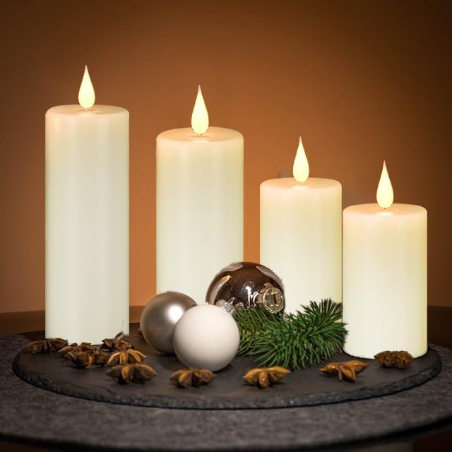 2PACK Outdoor Plastic flameless Candles with Remote Control and Timer, LED Flickering Battery Operated Electric Pillar Candles (D3 xH5.5) for Camping, Weddings, Home Decoration