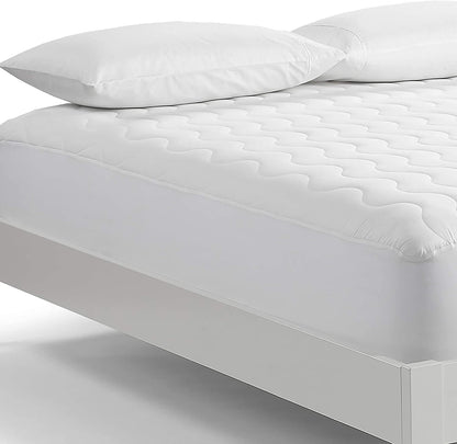 Serta Air Dry Extra Comfort Plus 100% Cotton Fabric Quilted Mattress Pad, Cooling and Breathable Mattress Cover, Moisture Wicking Protection with 18" Deep Pocket, Queen, White