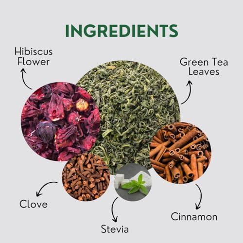 Sweet Hibiscus Cinnamon Green Tea 200gm, Natural Herbal Infusion, 100 Bags