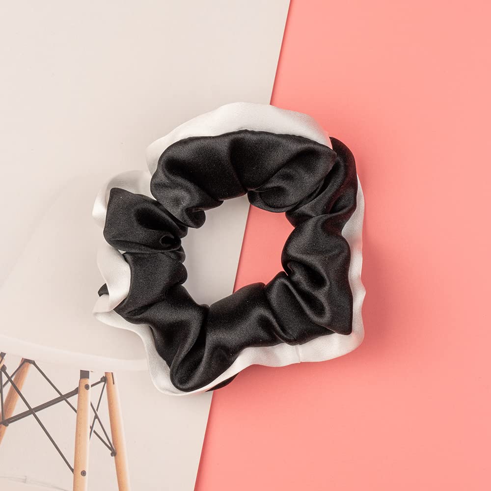 Silk Scrunchies for Hair 100% Mulberry Silk Hair Ties 3 Pack(Black, Navy Blue, Emerald)