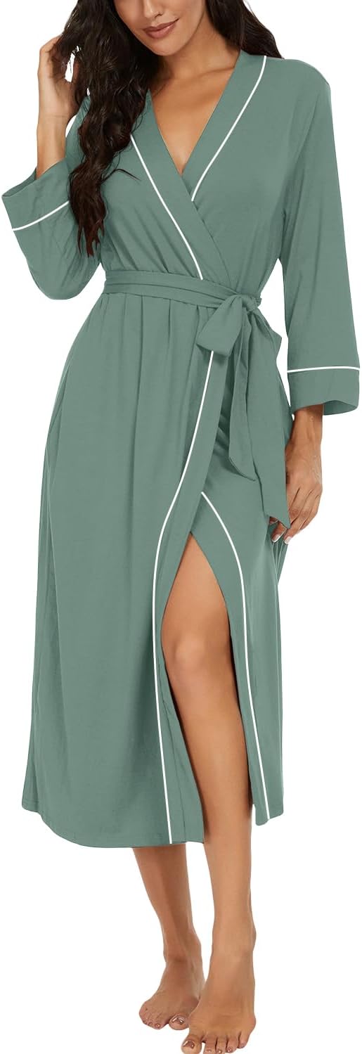 PrinStory Robes for Women 3/4 Sleeve Long Bath Robe XS-4XL