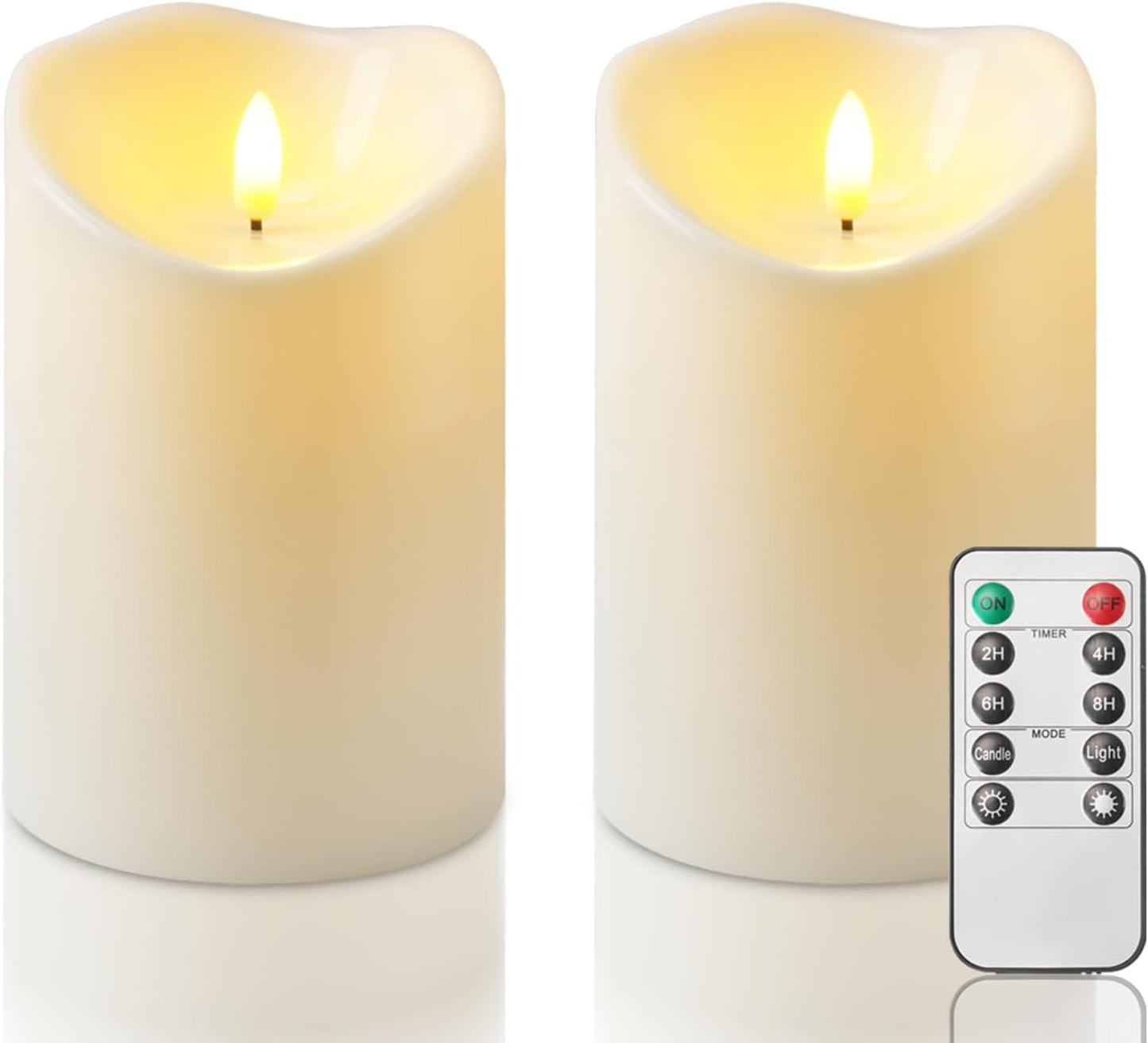 Homemory 6"x3" Outdoor Waterproof Flameless Candles, LED Candles, Battery Operated Candles with Remote and Timers, Electric Fake Plastic Pillar Candles, Ivory White, Set of 2