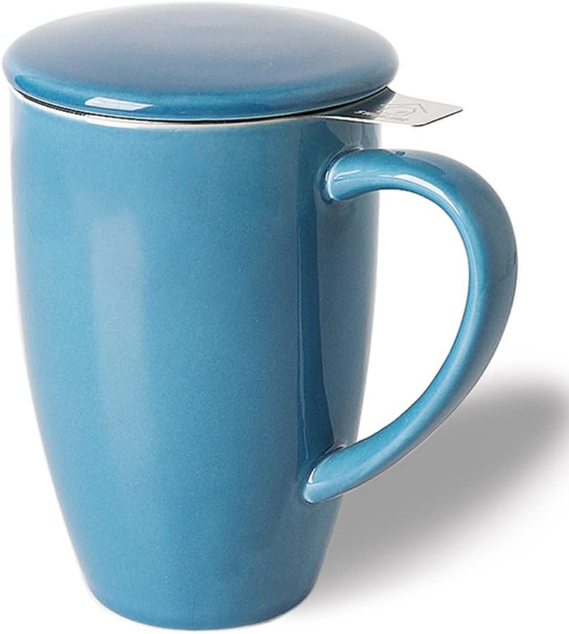 Sweejar Porcelain Tea Infuser Mug with Lid, 16 oz Teacup with Strainers for Loose Leaf Tea, Microwave and Dishwasher Safe Coffee Mug(Purple)