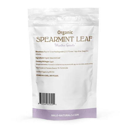Halo Naturals Organic Spearmint Leaf Cut & Sifted, 4 Ounces (Mentha spicata) USDA Certified | Resealable Pouch| Packaged in The USA