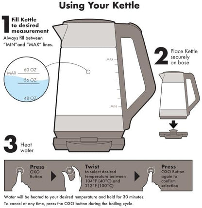 OXO Brew Adjustable Temperature Kettle, Electric Kettle, Stainless Steel