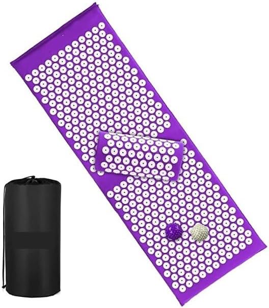 Organic Cotton Extra Long Acupressure Mat and Pillow Set – 50” Thicken Full Body Acupressure Massage Mattress with ABS Pressure Point Spikes for Back & Neck Pain Relief, Sciatica