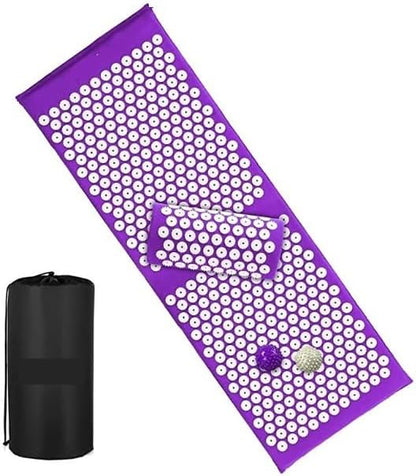 Organic Cotton Extra Long Acupressure Mat and Pillow Set – 50” Thicken Full Body Acupressure Massage Mattress with ABS Pressure Point Spikes for Back & Neck Pain Relief, Sciatica
