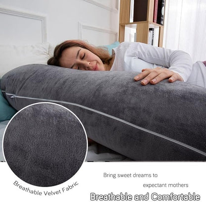60 Inch Pregnancy Pillow for Sleeping, Extra Large U Shaped Body Pillow, Maternity Pillow for Pregnant Women with Velvet Cover (Dark Grey)
