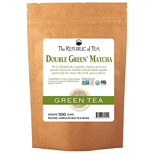 The Republic of Tea - Organic Double Green Matcha Tea Super Refill, Naturally Caffeinated Japanese Green Tea Powder and Leaves, Steeps 100 Cups
