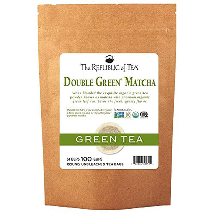 The Republic of Tea - Organic Double Green Matcha Tea Super Refill, Naturally Caffeinated Japanese Green Tea Powder and Leaves, Steeps 100 Cups