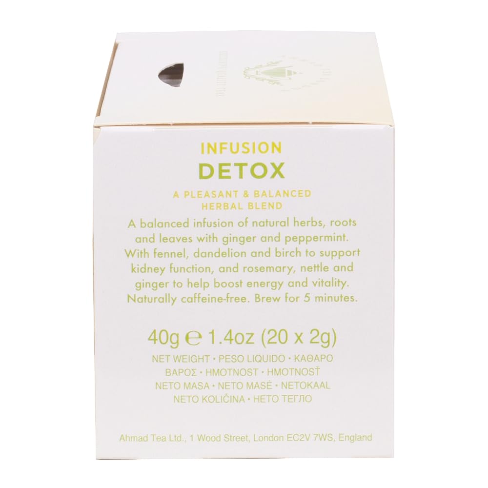 Ahmad Tea Herbal Tea, Ginger, Peppermint, Fennel, Dandelion, & Birch 'Detox' Teabags, 20 ct (Pack of 1) - Decaffeinated & Sugar-Free