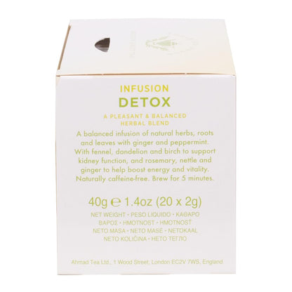 Ahmad Tea Herbal Tea, Ginger, Peppermint, Fennel, Dandelion, & Birch 'Detox' Teabags, 20 ct (Pack of 1) - Decaffeinated & Sugar-Free