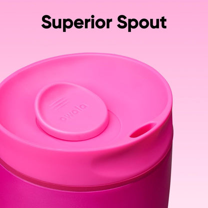 Owala SmoothSip Slider Insulated Stainless Steel Coffee Tumbler, Reusable Iced Coffee Cup, Hot Coffee Travel Mug, BPA Free 12 oz, Pink (Pucker Up)