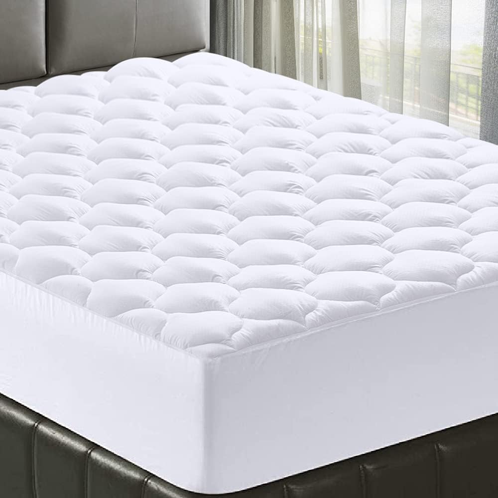 MATBEBY Queen Size Mattress Pad - Cooling Breathable Mattress Topper, Quilted Fitted Mattress Protector, Pillow Top Mattress Cover with 8-21" Deep Pocket, Soft, Machine Washable, White, 60x80 Inches