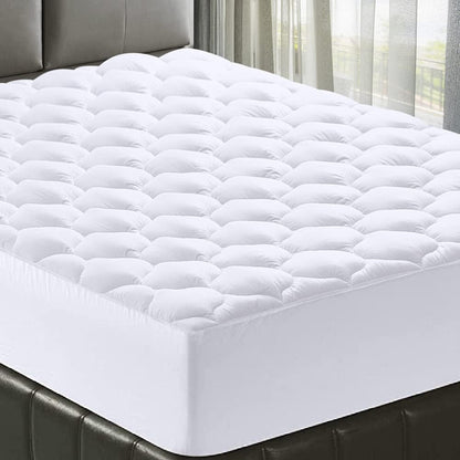 MATBEBY Queen Size Mattress Pad - Cooling Breathable Mattress Topper, Quilted Fitted Mattress Protector, Pillow Top Mattress Cover with 8-21" Deep Pocket, Soft, Machine Washable, White, 60x80 Inches