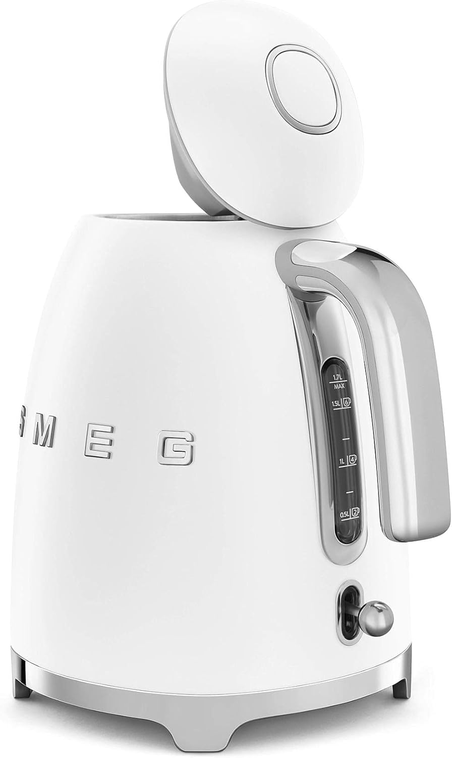 Smeg 7 Cup Water Kettle KLF03 Matte White with Soft-Opening Lid and Auto Shut-Off (Renewed)