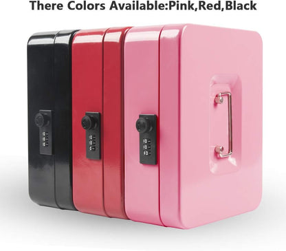 KYODOLED Cash Box with Combination Lock Safe Metal Money Box with Money Tray for Security Lock Box 7.87"x 6.30"x 3.35" Black
