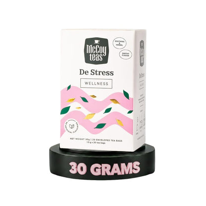 McCoy Teas Wellness De Stress Tea Bags Drinks with Gotukola Lavender Cumin & Fennel with Premium Tea from Sri Lanka, 20 Tea Bags (Pack of 01)