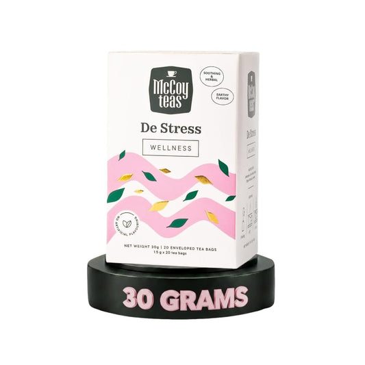 McCoy Teas Wellness De Stress Tea Bags Drinks with Gotukola Lavender Cumin & Fennel with Premium Tea from Sri Lanka, 20 Tea Bags (Pack of 01)