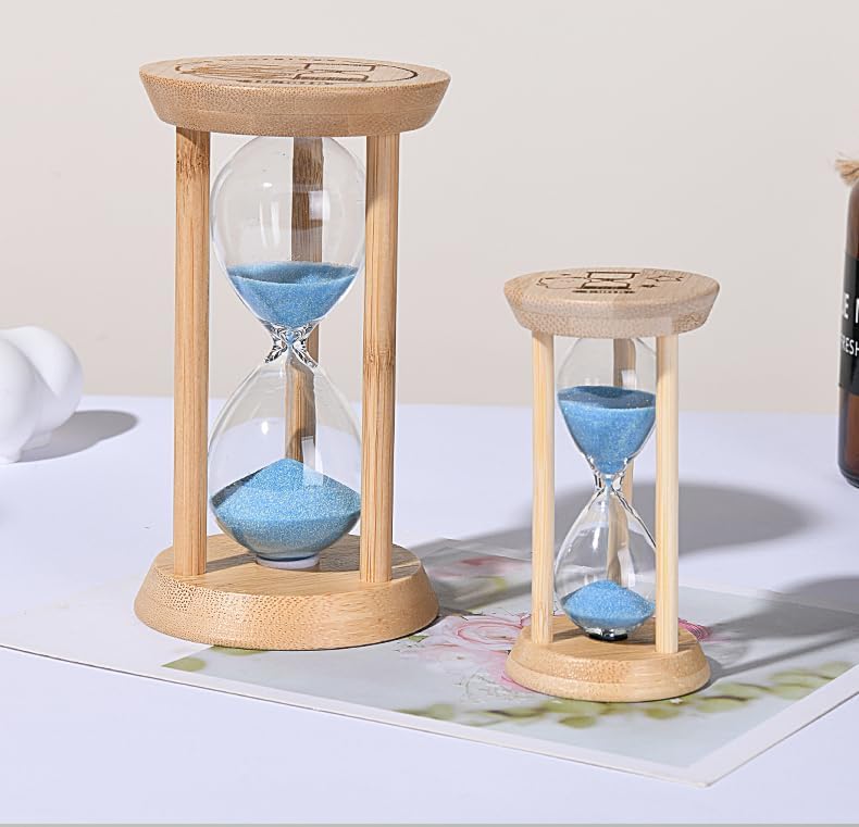 Mini Wooden Sand Timers,100% Bamboo Hourglass Sand Timers 1Min Sandglass Timer for Toothbrush Timer Games Classroom Home Office Cooking(Blue+1Min)