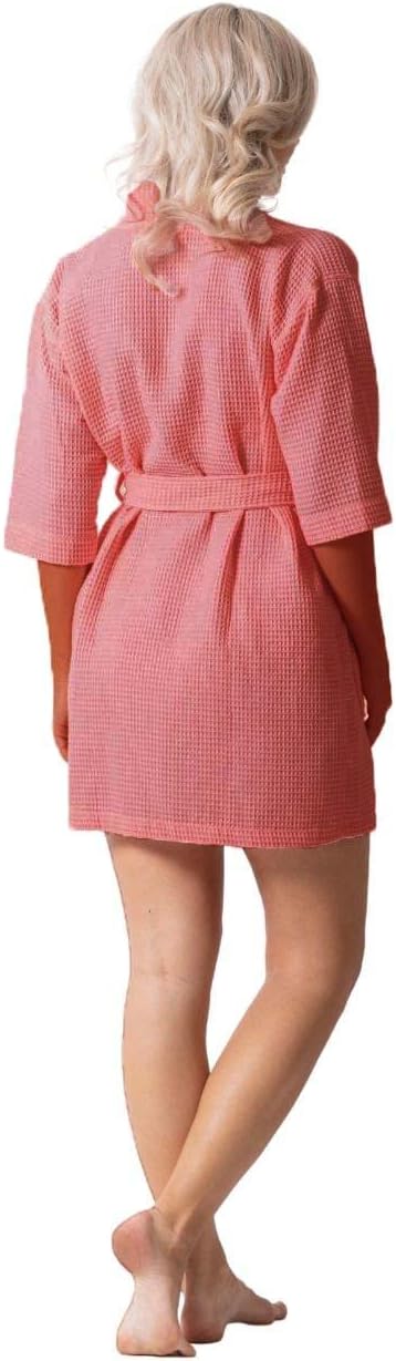 Turkish Linen Lightweight Waffle Knit Bath, Spa & Bridesmaids Kimono Short Robes for Women - Quick Dry & Soft
