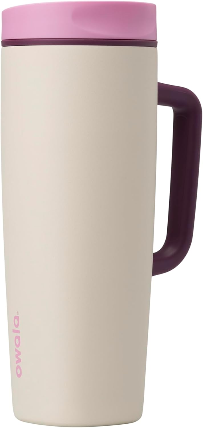 Owala SmoothSip Slider Insulated Stainless Steel Coffee Tumbler, Reusable Iced Coffee Cup, Hot Coffee Travel Mug, BPA Free 12 oz, Pink (Pucker Up)