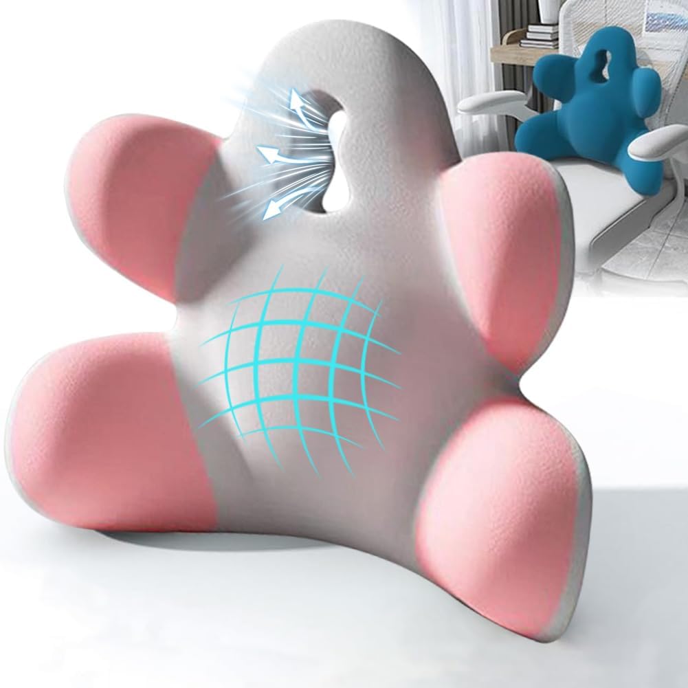 Lumbar Support Pillow for Office Chair, Back Pillow Lumbar Support for Car, Chair, Sofa - Improve Lower Back Pain Relief & Sitting Posture, Memory Foam Back Cushion for Long Sitting (Pink)