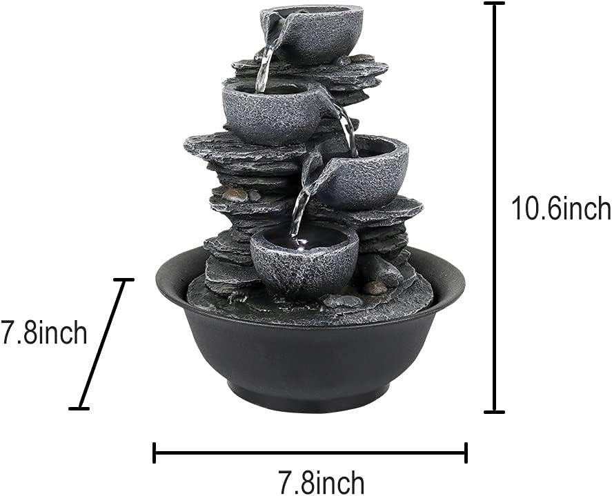 8.3” H Indoor Zen Tabletop Water Fountain, Rock Cascading Waterfall with Spinning Crystal Ball & LED Light for Home Office Decor