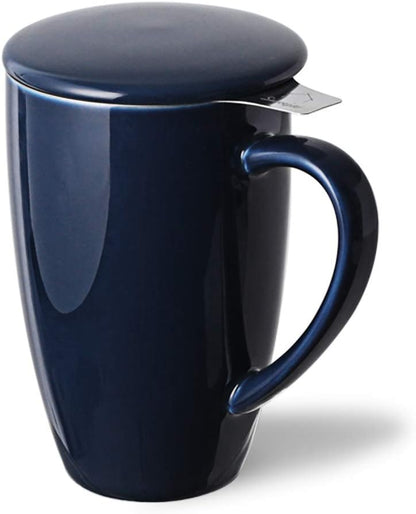 Sweejar Porcelain Tea Infuser Mug with Lid, 16 oz Teacup with Strainers for Loose Leaf Tea, Microwave and Dishwasher Safe Coffee Mug(Purple)