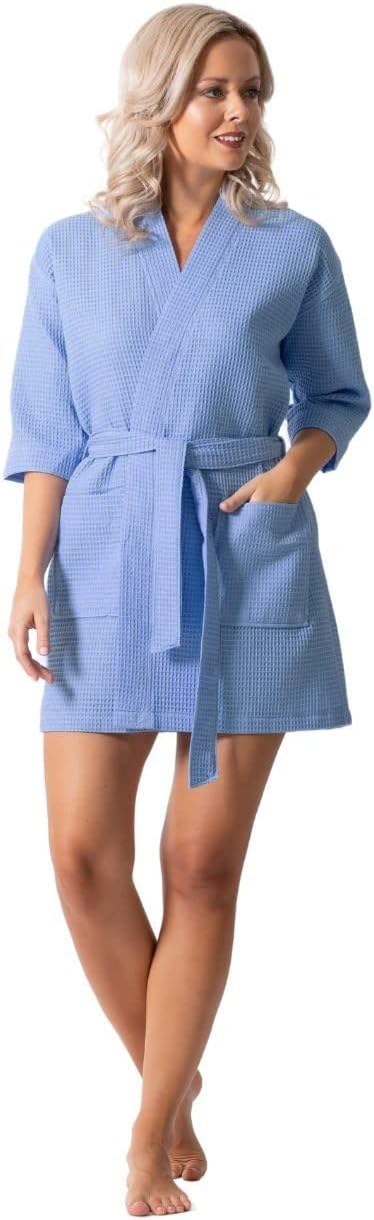 Turkish Linen Lightweight Waffle Knit Bath, Spa & Bridesmaids Kimono Short Robes for Women - Quick Dry & Soft