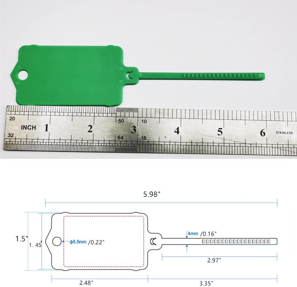 100pcs Reusable Blank Plastic Tags Ties Key Tags 1.45"*2.48" Serrated Tension Sealing Strap with Large Label Plastic Tie Mark Label Waterproof Hang Sign Write on Tag (White, 100pcs)