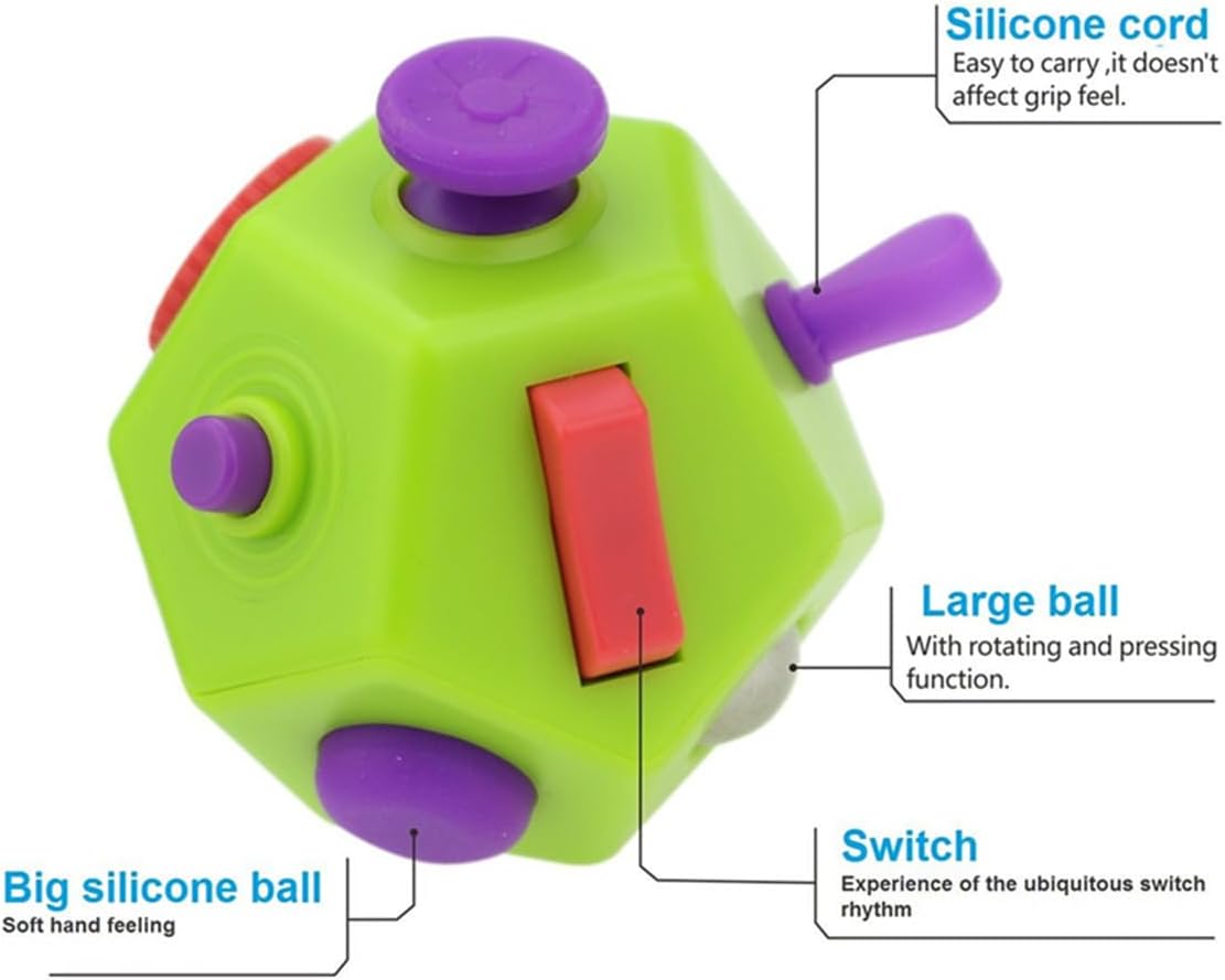 Small Fidget Toys Cube, Small Fidget Toy - 12 Sides Decompression Cube Anti Anxiety and Relief Stress Improve Focus Creative Unique Fidget Toy for Kids and Adults, with Carry Case(Black E1)