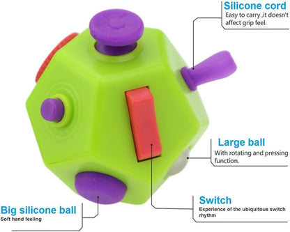 Small Fidget Toys Cube, Small Fidget Toy - 12 Sides Decompression Cube Anti Anxiety and Relief Stress Improve Focus Creative Unique Fidget Toy for Kids and Adults, with Carry Case(Black E1)