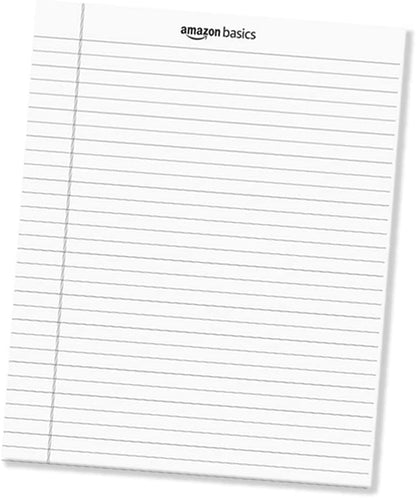 Amazon Basics Wide Ruled Lined Writing Note Pads for Office Supplies, 8.5" x 11.75", White, 12-Pack of 50 Perforated Sheets