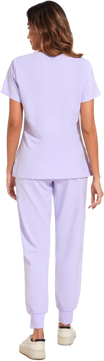 COZYFIT Scrubs for Women Set - Stretch V-Neck Scrub Top & Jogger Pant with 8 Pockets COZY SCRUBS - Colors B